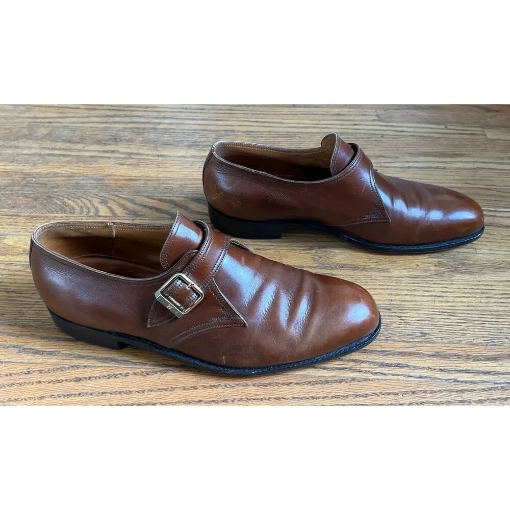 J.M.WESTON Brown Leather Monkstrap Buckle Dress Shoes   Mens Size 9
